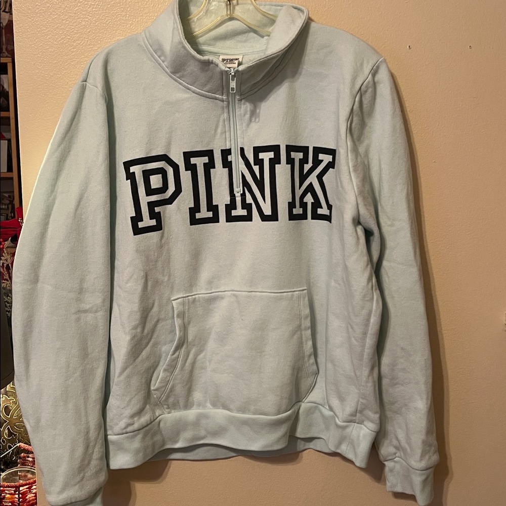 PINK Victoria's Secret Light Blue Half-Zip Sweatshirt